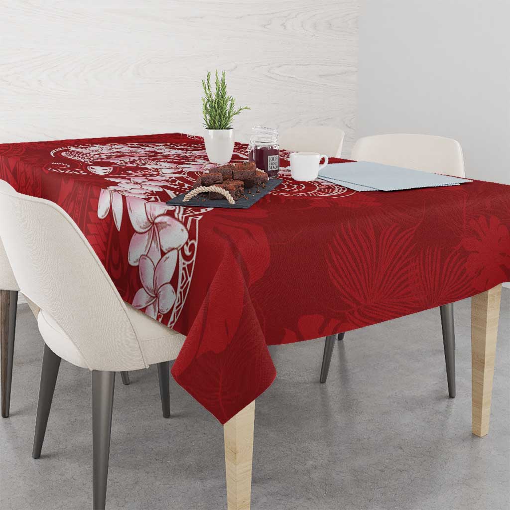 Red Polynesia Hammerhead Shark Tattoo With Plumeria Lei Tablecloth LT14 - Polynesian Pride