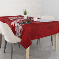 Red Polynesia Hammerhead Shark Tattoo With Plumeria Lei Tablecloth LT14 - Polynesian Pride