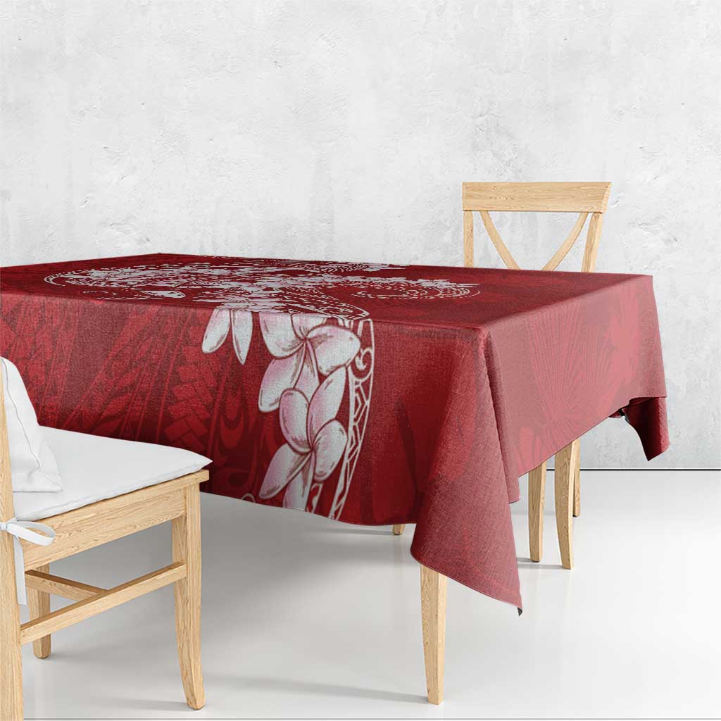 Red Polynesia Hammerhead Shark Tattoo With Plumeria Lei Tablecloth LT14 - Polynesian Pride