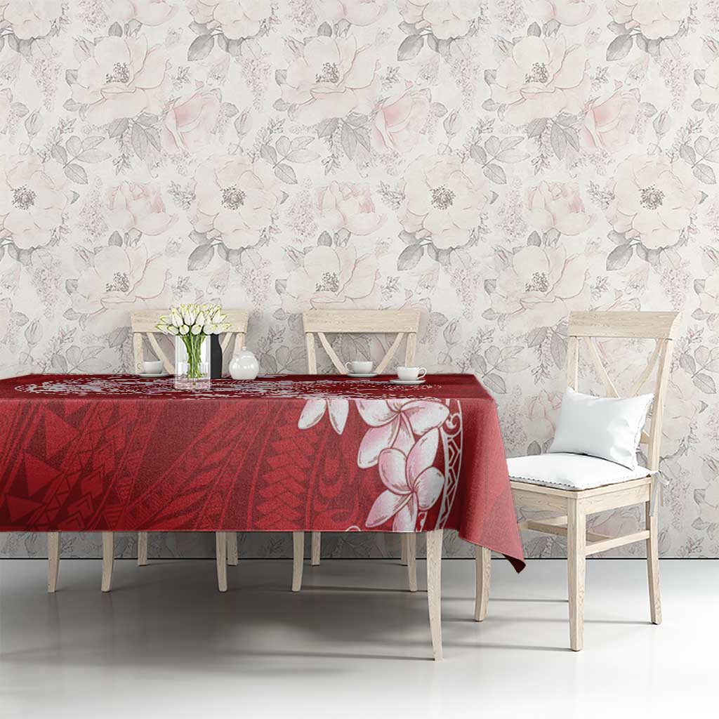 Red Polynesia Hammerhead Shark Tattoo With Plumeria Lei Tablecloth LT14 - Polynesian Pride