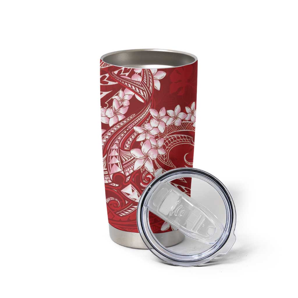 Red Polynesia Hammerhead Shark Tattoo With Plumeria Lei Tumbler Cup LT14 - Polynesian Pride