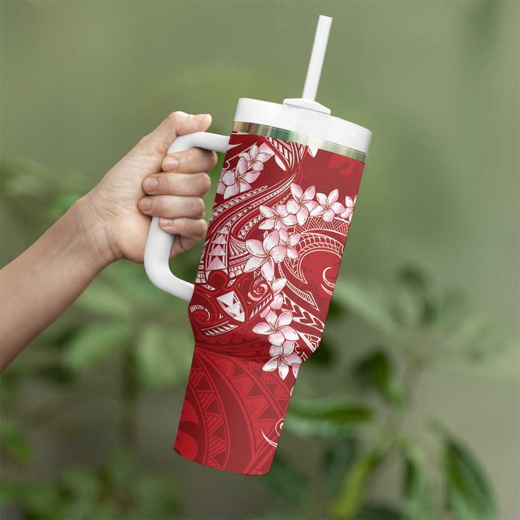 Red Polynesia Hammerhead Shark Tattoo With Plumeria Lei Tumbler With Handle LT14 - Polynesian Pride