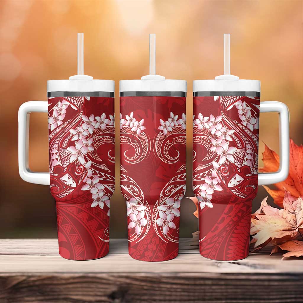 Red Polynesia Hammerhead Shark Tattoo With Plumeria Lei Tumbler With Handle LT14 - Polynesian Pride