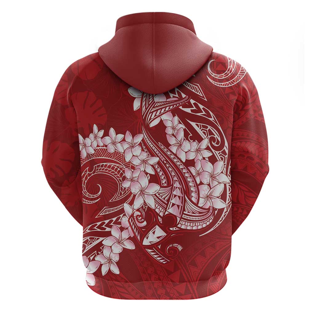 Red Polynesia Hammerhead Shark Tattoo With Plumeria Lei Zip Hoodie LT14 - Polynesian Pride