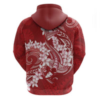 Red Polynesia Hammerhead Shark Tattoo With Plumeria Lei Zip Hoodie LT14 - Polynesian Pride