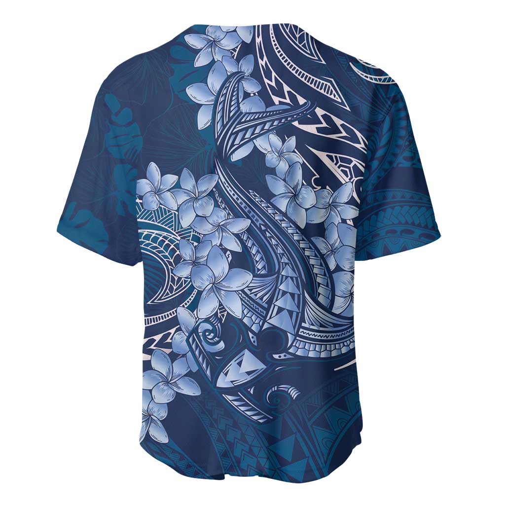 Navy Blue Polynesia Hammerhead Shark Tattoo With Plumeria Lei Baseball Jersey LT14 - Polynesian Pride