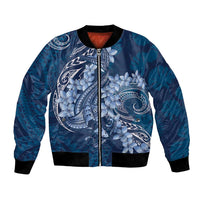 Navy Blue Polynesia Hammerhead Shark Tattoo With Plumeria Lei Bomber Jacket LT14 Unisex Navy Blue - Polynesian Pride
