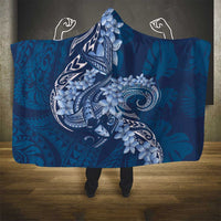 Navy Blue Polynesia Hammerhead Shark Tattoo With Plumeria Lei Hooded Blanket LT14 - Polynesian Pride