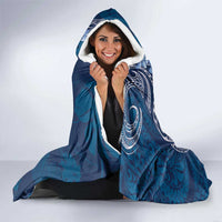 Navy Blue Polynesia Hammerhead Shark Tattoo With Plumeria Lei Hooded Blanket LT14 - Polynesian Pride