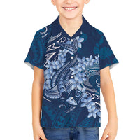 Navy Blue Polynesia Hammerhead Shark Tattoo With Plumeria Lei Kid Hawaiian Shirt LT14 Kid Navy Blue - Polynesian Pride