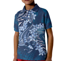 Navy Blue Polynesia Hammerhead Shark Tattoo With Plumeria Lei Kid Polo Shirt LT14 Kid Navy Blue - Polynesian Pride