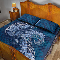 Navy Blue Polynesia Hammerhead Shark Tattoo With Plumeria Lei Quilt Bed Set LT14 - Polynesian Pride