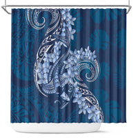 Navy Blue Polynesia Hammerhead Shark Tattoo With Plumeria Lei Shower Curtain LT14 Navy Blue - Polynesian Pride