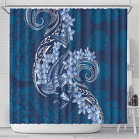 Navy Blue Polynesia Hammerhead Shark Tattoo With Plumeria Lei Shower Curtain LT14 - Polynesian Pride