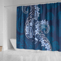 Navy Blue Polynesia Hammerhead Shark Tattoo With Plumeria Lei Shower Curtain LT14 - Polynesian Pride