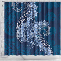 Navy Blue Polynesia Hammerhead Shark Tattoo With Plumeria Lei Shower Curtain LT14 - Polynesian Pride