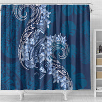 Navy Blue Polynesia Hammerhead Shark Tattoo With Plumeria Lei Shower Curtain LT14 - Polynesian Pride