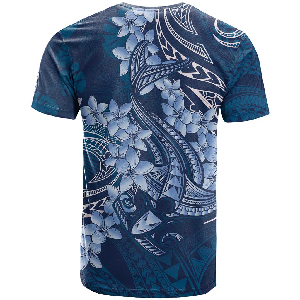 Navy Blue Polynesia Hammerhead Shark Tattoo With Plumeria Lei T Shirt LT14 - Polynesian Pride