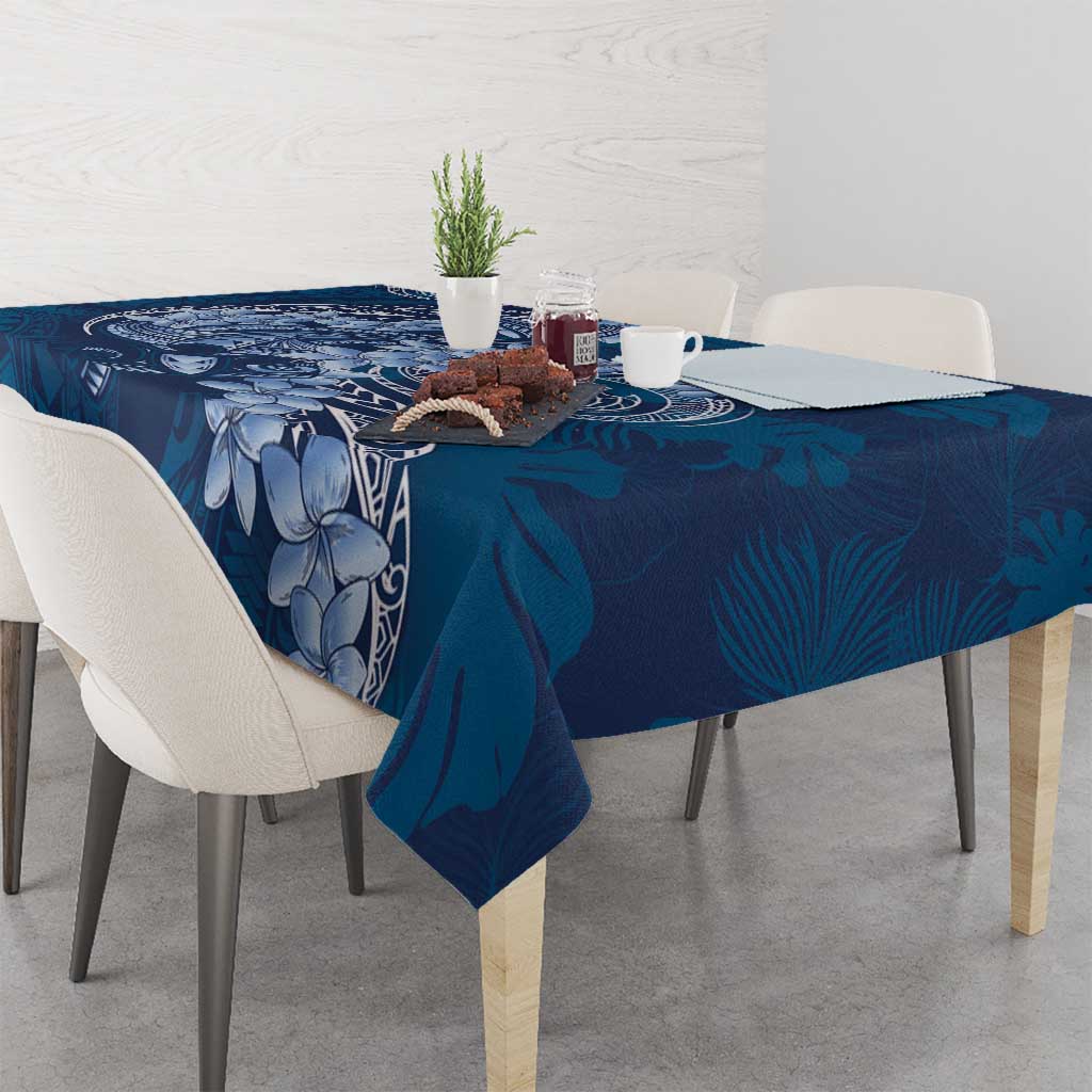Navy Blue Polynesia Hammerhead Shark Tattoo With Plumeria Lei Tablecloth LT14 - Polynesian Pride