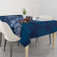 Navy Blue Polynesia Hammerhead Shark Tattoo With Plumeria Lei Tablecloth LT14 - Polynesian Pride