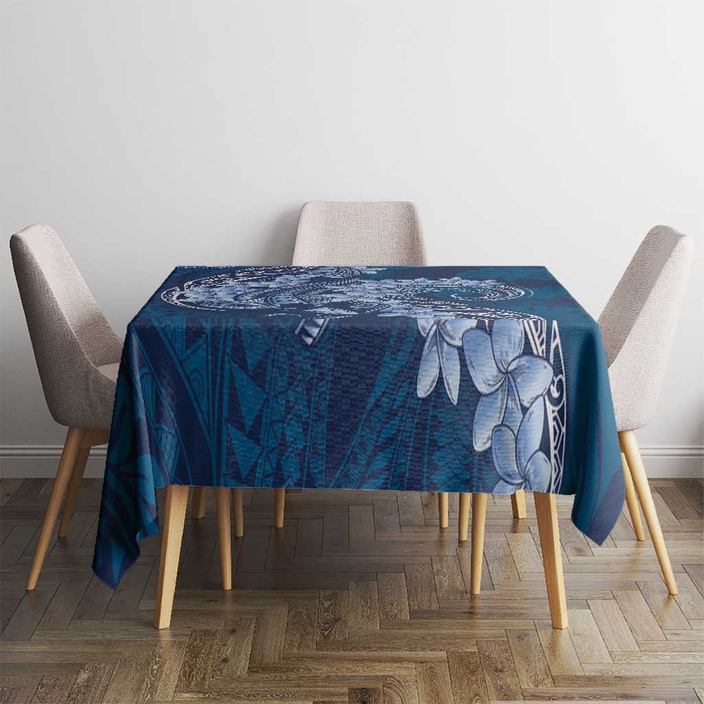 Navy Blue Polynesia Hammerhead Shark Tattoo With Plumeria Lei Tablecloth LT14 - Polynesian Pride