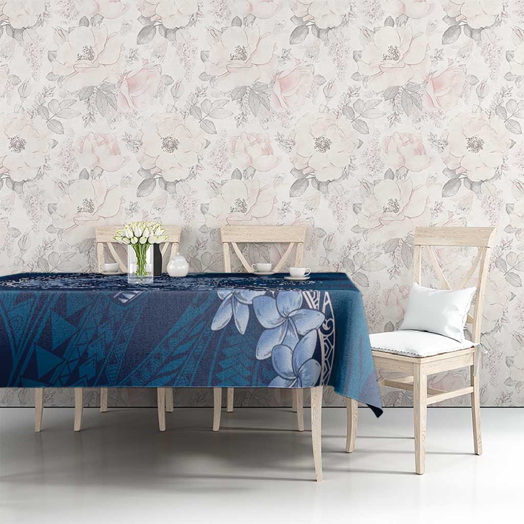 Navy Blue Polynesia Hammerhead Shark Tattoo With Plumeria Lei Tablecloth LT14 - Polynesian Pride