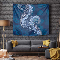 Navy Blue Polynesia Hammerhead Shark Tattoo With Plumeria Lei Tapestry LT14 Navy Blue - Polynesian Pride