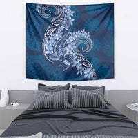 Navy Blue Polynesia Hammerhead Shark Tattoo With Plumeria Lei Tapestry LT14 - Polynesian Pride