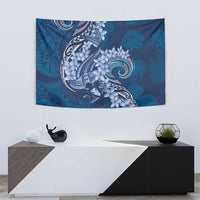 Navy Blue Polynesia Hammerhead Shark Tattoo With Plumeria Lei Tapestry LT14 - Polynesian Pride