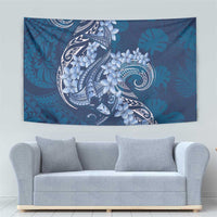 Navy Blue Polynesia Hammerhead Shark Tattoo With Plumeria Lei Tapestry LT14 - Polynesian Pride