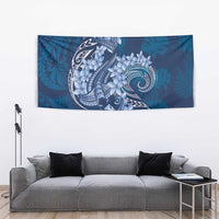 Navy Blue Polynesia Hammerhead Shark Tattoo With Plumeria Lei Tapestry LT14 - Polynesian Pride