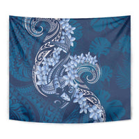 Navy Blue Polynesia Hammerhead Shark Tattoo With Plumeria Lei Tapestry LT14 - Polynesian Pride