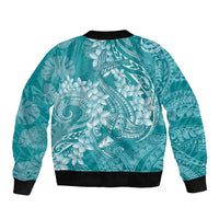 Teal Polynesia Hammerhead Shark Tattoo With Plumeria Lei Bomber Jacket LT14 - Polynesian Pride