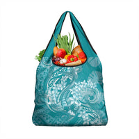 Teal Polynesia Hammerhead Shark Tattoo With Plumeria Lei Grocery Bag LT14 1-pack One Size Teal - Polynesian Pride