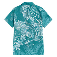 Teal Polynesia Hammerhead Shark Tattoo With Plumeria Lei Hawaiian Shirt LT14 - Polynesian Pride