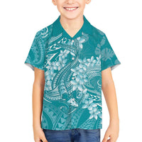 Teal Polynesia Hammerhead Shark Tattoo With Plumeria Lei Hawaiian Shirt LT14 - Polynesian Pride