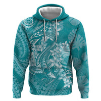 Teal Polynesia Hammerhead Shark Tattoo With Plumeria Lei Hoodie LT14 Pullover Hoodie Teal - Polynesian Pride