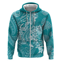 Teal Polynesia Hammerhead Shark Tattoo With Plumeria Lei Hoodie LT14 Zip Hoodie Teal - Polynesian Pride