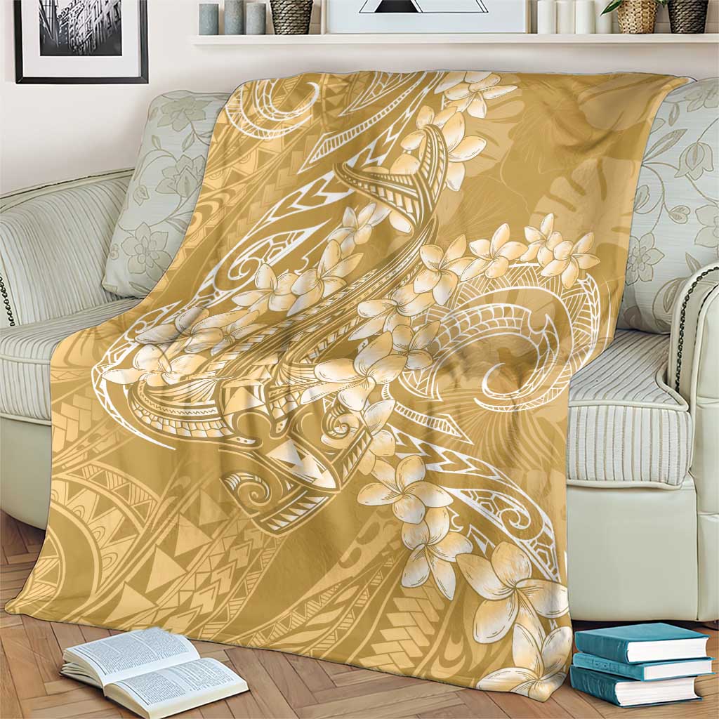Yellow Polynesia Hammerhead Shark Tattoo With Plumeria Lei Blanket LT14 - Polynesian Pride