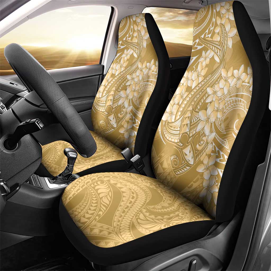 Yellow Polynesia Hammerhead Shark Tattoo With Plumeria Lei Car Seat Cover LT14 - Polynesian Pride