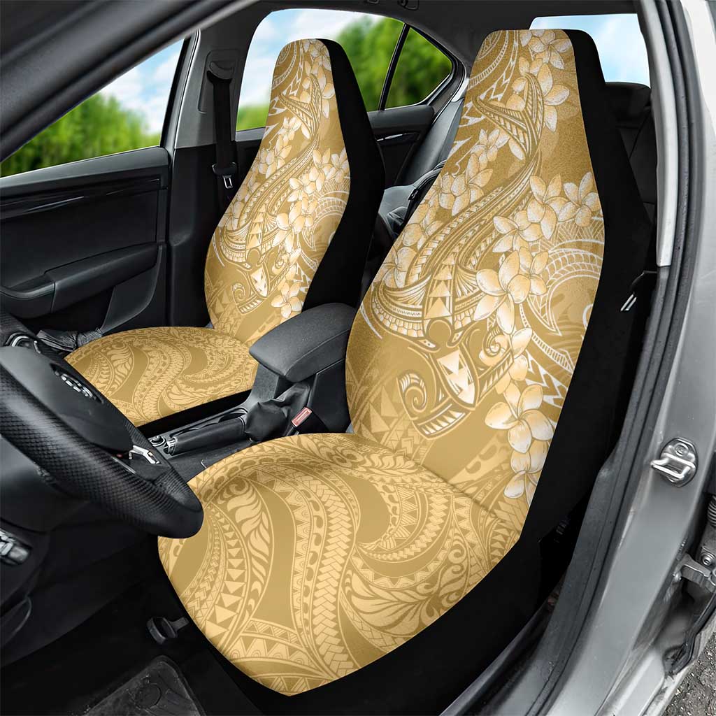Yellow Polynesia Hammerhead Shark Tattoo With Plumeria Lei Car Seat Cover LT14 - Polynesian Pride