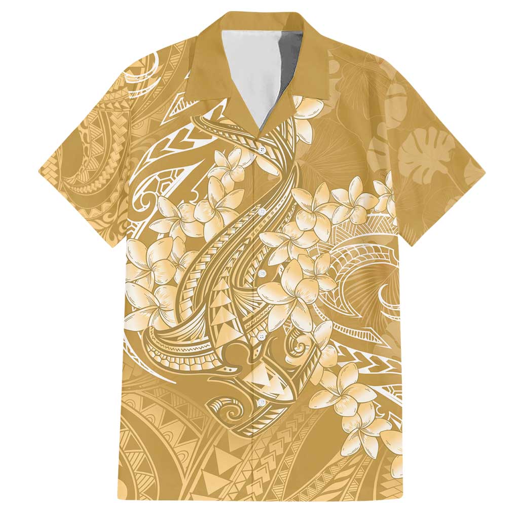 Yellow Polynesia Hammerhead Shark Tattoo With Plumeria Lei Hawaiian Shirt LT14 Yellow - Polynesian Pride