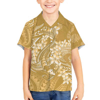 Yellow Polynesia Hammerhead Shark Tattoo With Plumeria Lei Kid Hawaiian Shirt LT14 Kid Yellow - Polynesian Pride