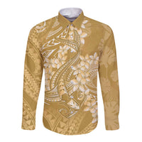 Yellow Polynesia Hammerhead Shark Tattoo With Plumeria Lei Long Sleeve Button Shirt LT14 Unisex Yellow - Polynesian Pride