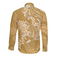 Yellow Polynesia Hammerhead Shark Tattoo With Plumeria Lei Long Sleeve Button Shirt LT14 - Polynesian Pride