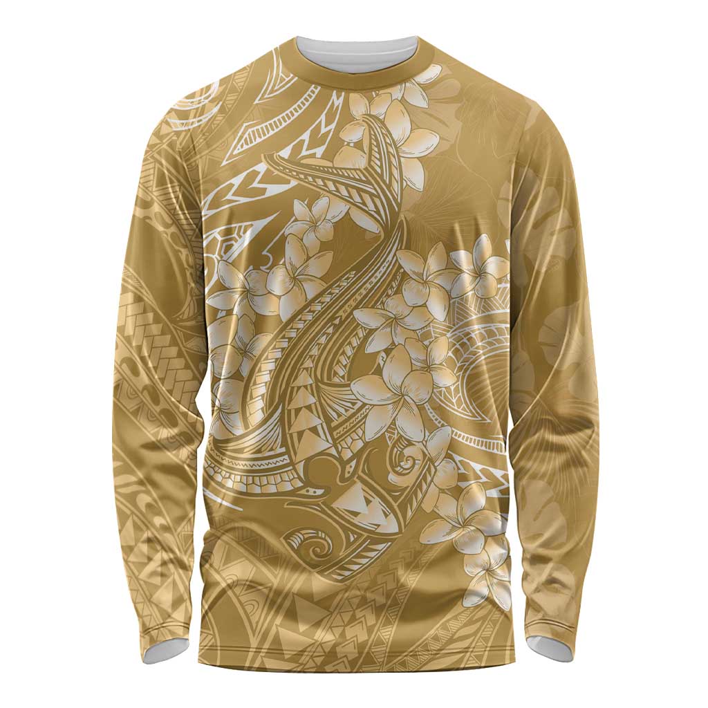Yellow Polynesia Hammerhead Shark Tattoo With Plumeria Lei Long Sleeve Shirt LT14 Unisex Yellow - Polynesian Pride