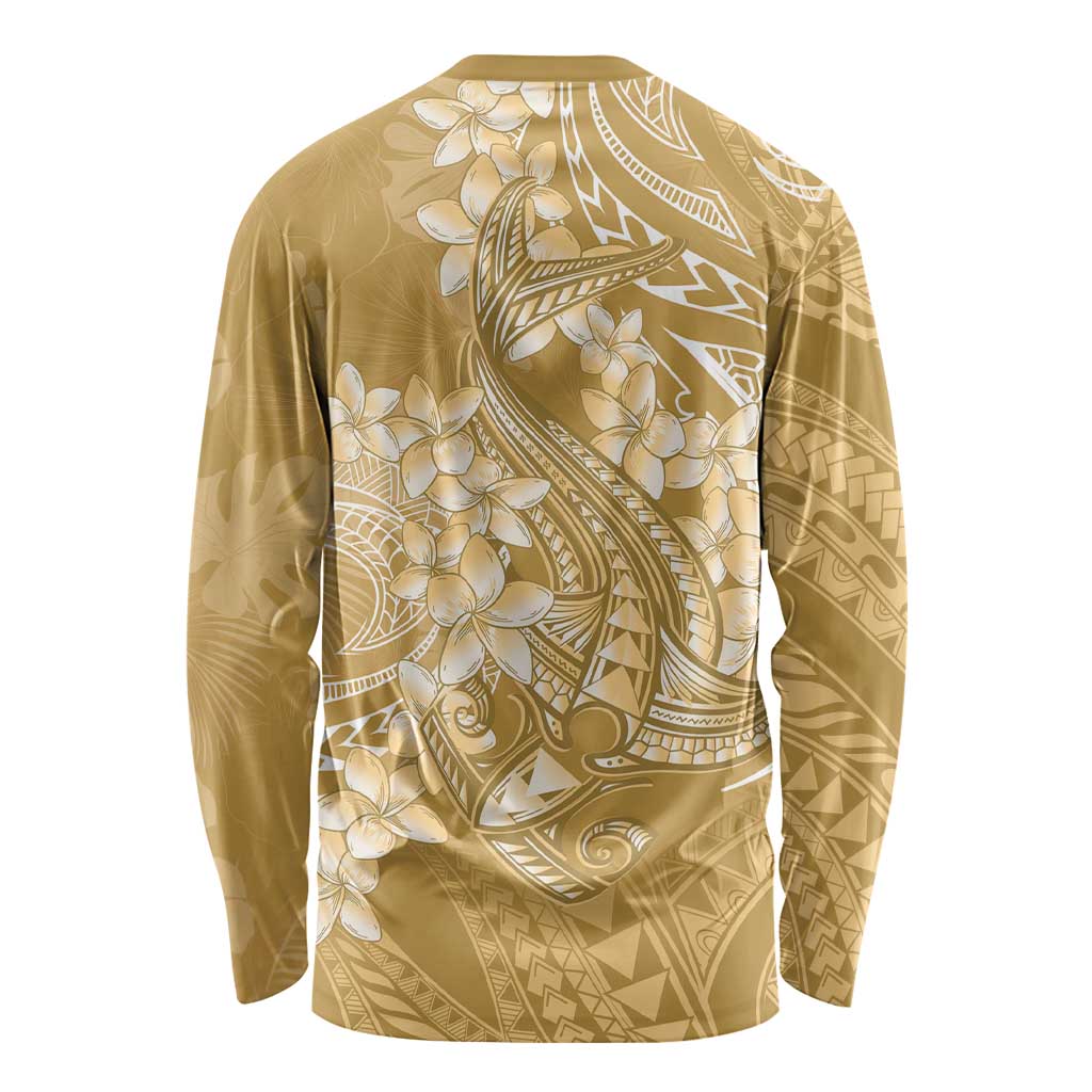 Yellow Polynesia Hammerhead Shark Tattoo With Plumeria Lei Long Sleeve Shirt LT14 - Polynesian Pride