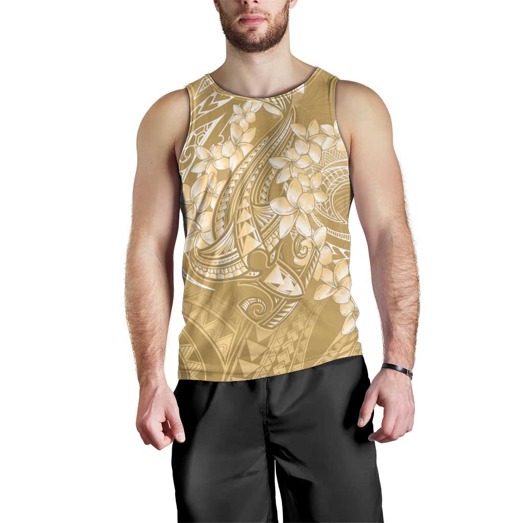Yellow Polynesia Hammerhead Shark Tattoo With Plumeria Lei Men Tank Top LT14 - Polynesian Pride