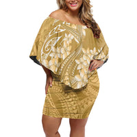 Yellow Polynesia Hammerhead Shark Tattoo With Plumeria Lei Off Shoulder Short Dress LT14 Women Yellow - Polynesian Pride
