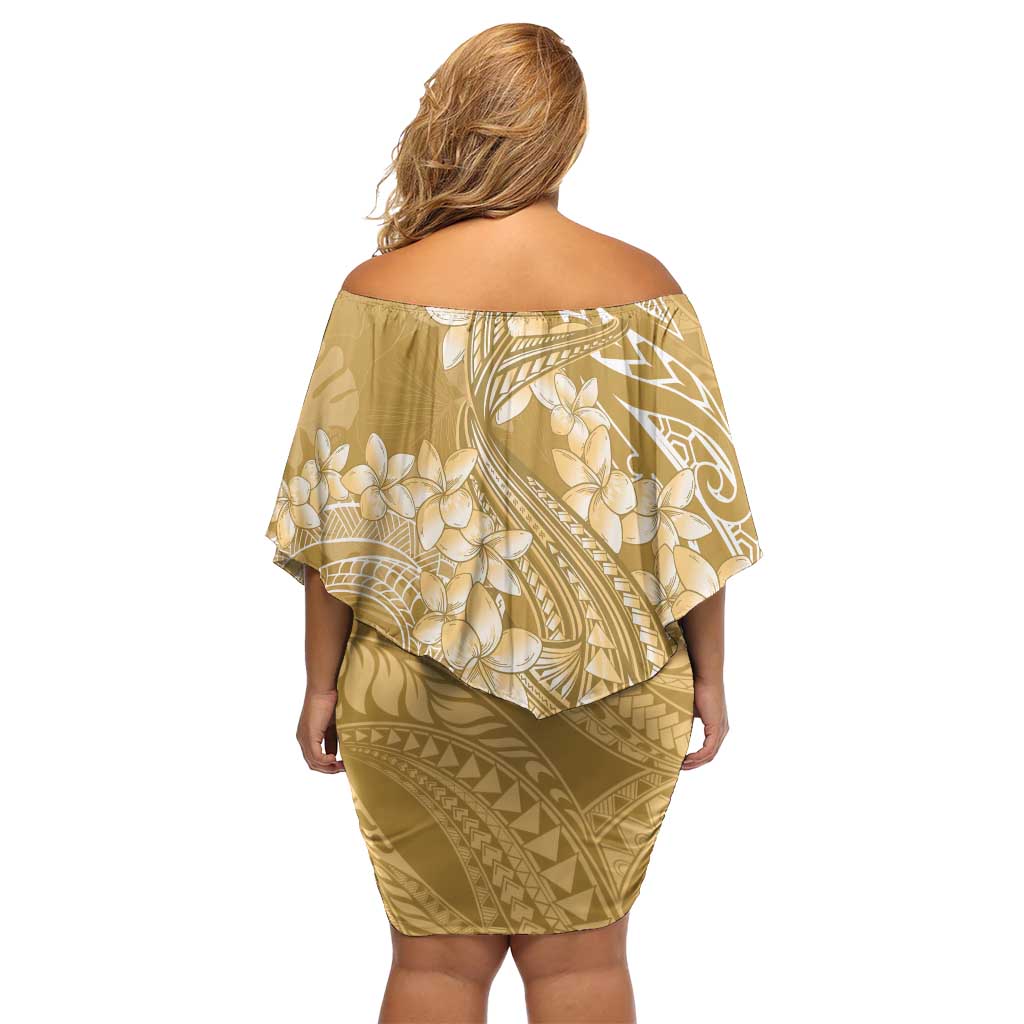 Yellow Polynesia Hammerhead Shark Tattoo With Plumeria Lei Off Shoulder Short Dress LT14 - Polynesian Pride